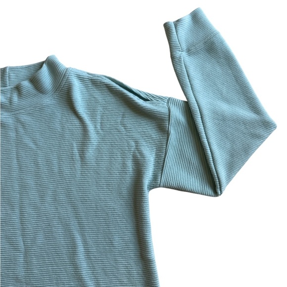 Long Sleeve Casual Top XS Ribbed Mock Neck Minimalist Split Shoulder Stretch - Picture 8 of 9